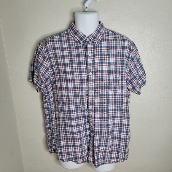 J.Crew Short Sleeve Délavé Irish Linen Shirt Morton Plaid Men's Large - Picture 1 of 9